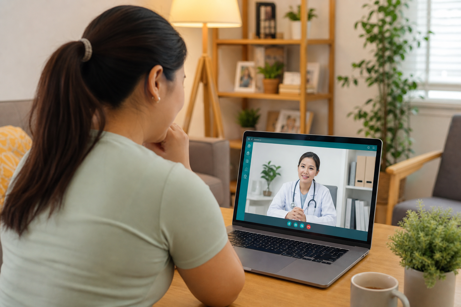 Patient having an online video consultation from home